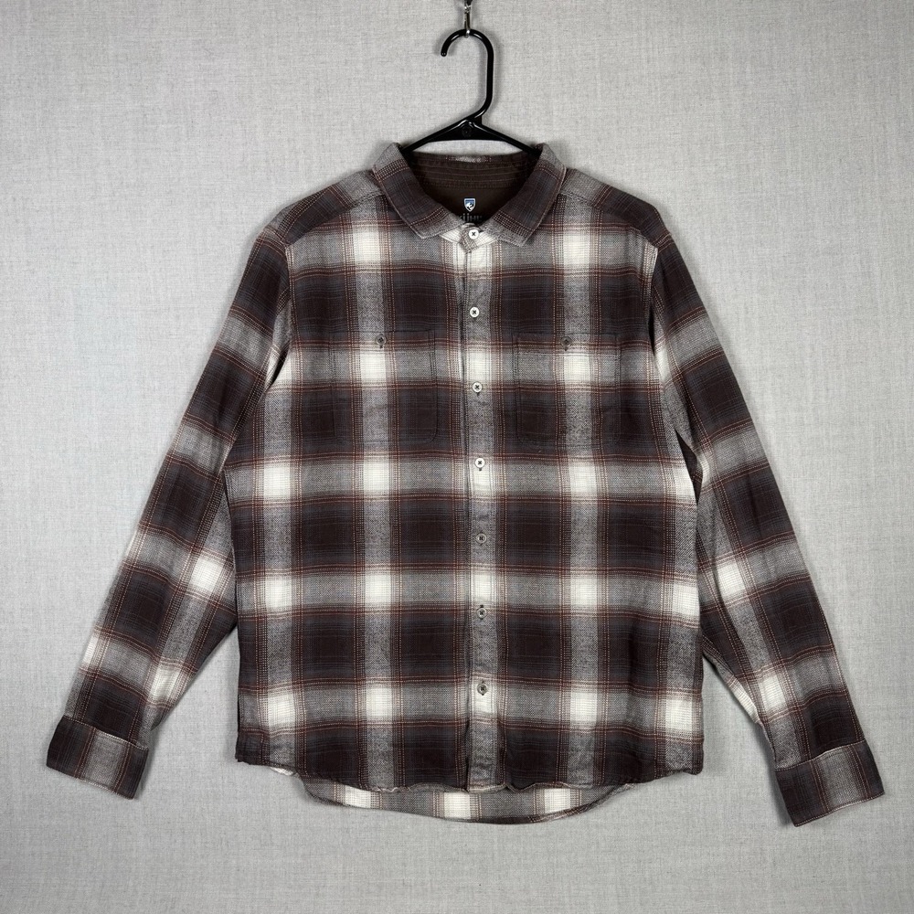 Kuhl Flannel Mens Medium Brown Dillingr Plaid Gorpcore Outdoor Button Up